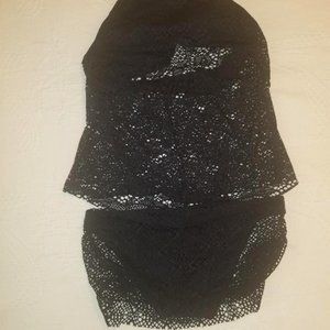 Mossimo Supply Two 2 Piece Black Lace Swimsuit Bikini Halter Top Sz L Bottom M